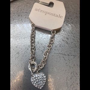 Aeropostale Rhinestone Heart Bracelet 7"